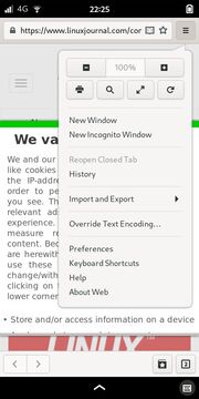 GNOME Web: Web page with menu