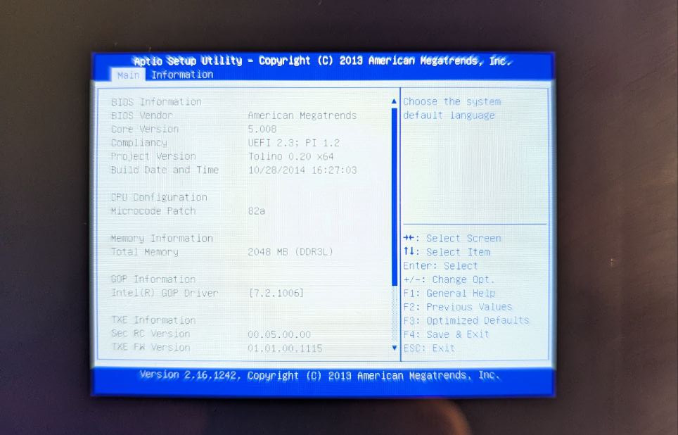 UEFI Menu Tolino Tab 8 UEFI Menu